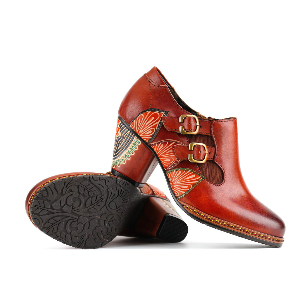 Pompe con cerniera in pelle retrò