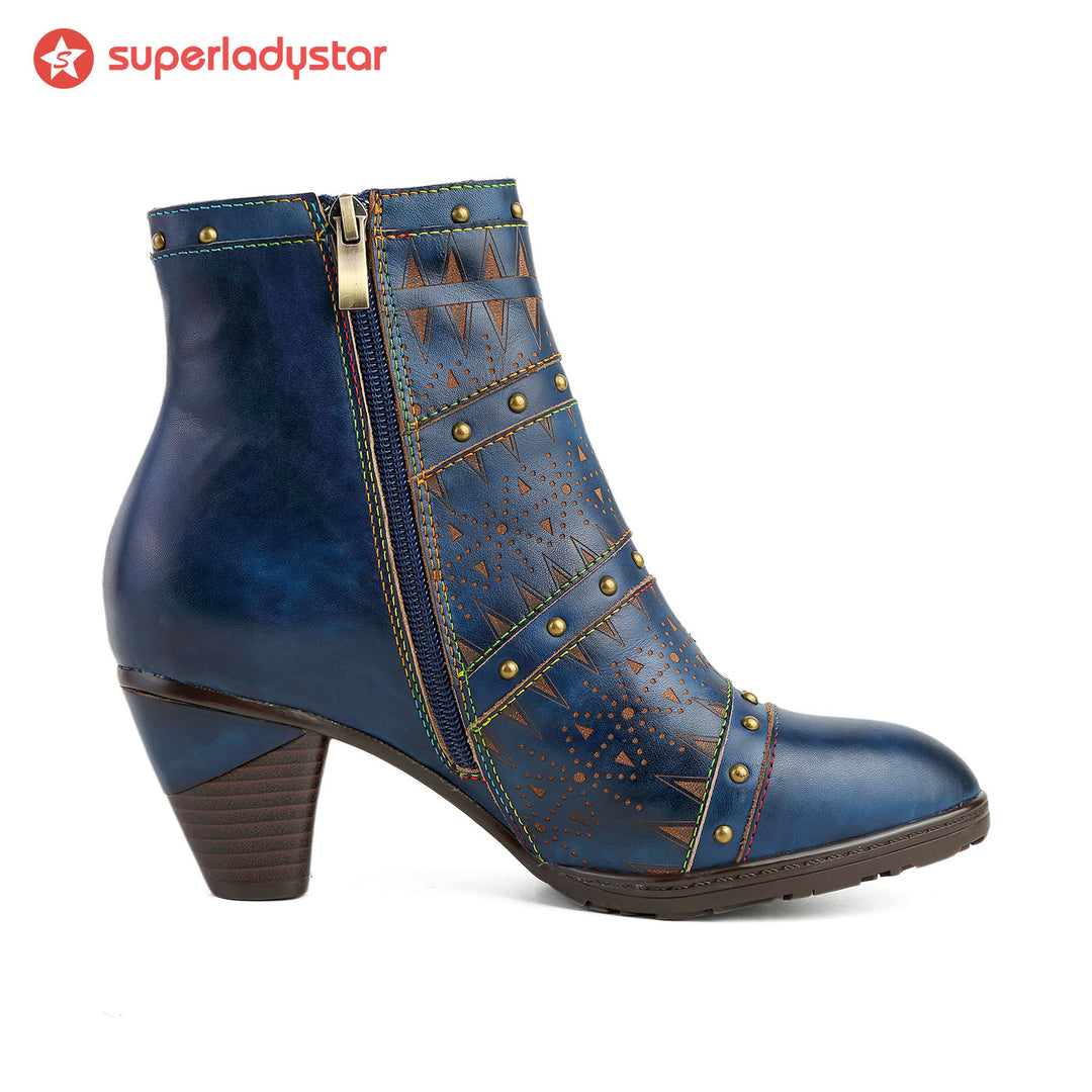 Retro Handmade Leather Rivet Ankle Boots