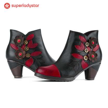 Stivali alla caviglia del fascino floreale boho retrò