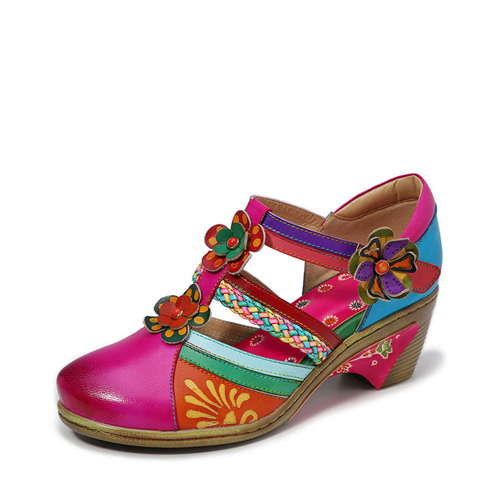 Women Bohemian Leather Printing Stitching Non-slip Breathable Sandals