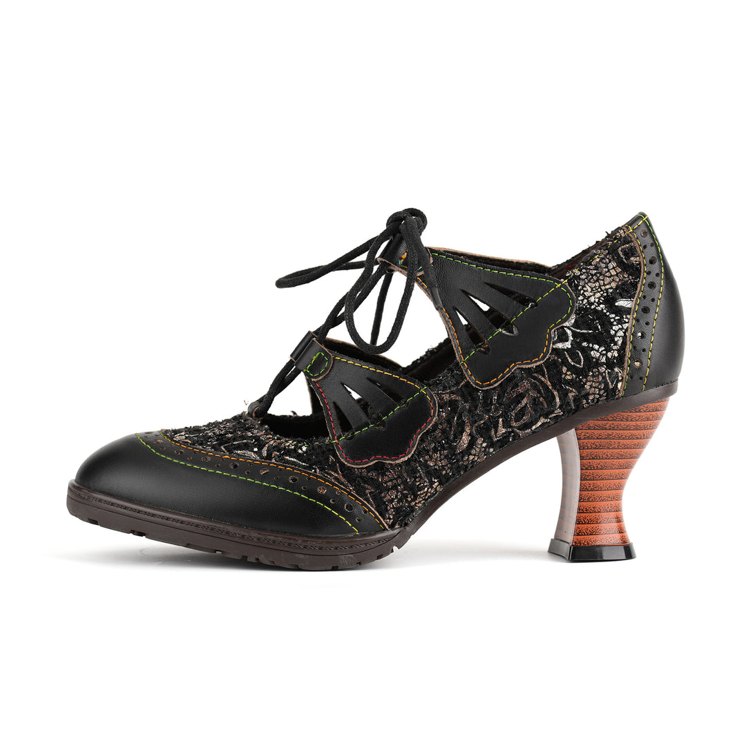Vintage Charm Lace-Up Pumps