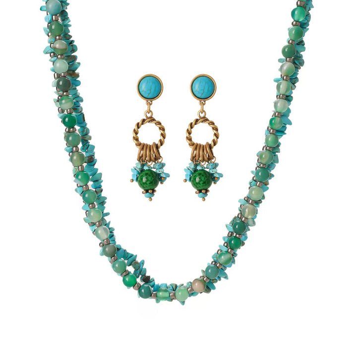 Vintage Blue Pine Multi-Layer Necklace and Earrings Set