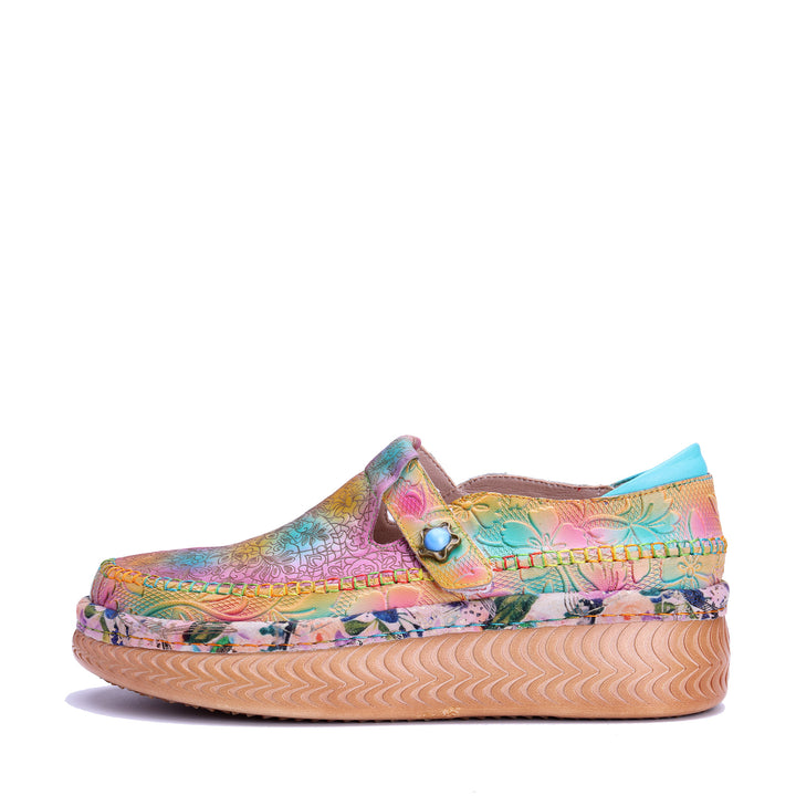 Pastel Floral-Print Slip-On Platform Loafers