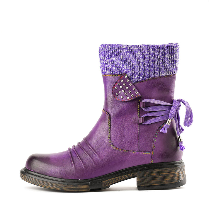 Cozy Knit Lace-Up Winter Boots with Side Zipper