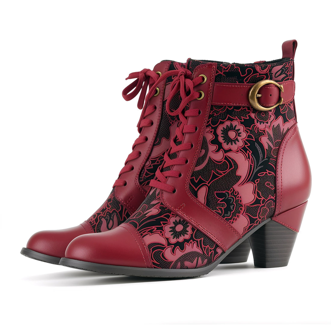 Timeless Grace Floral Lace-Up Ankle Boots