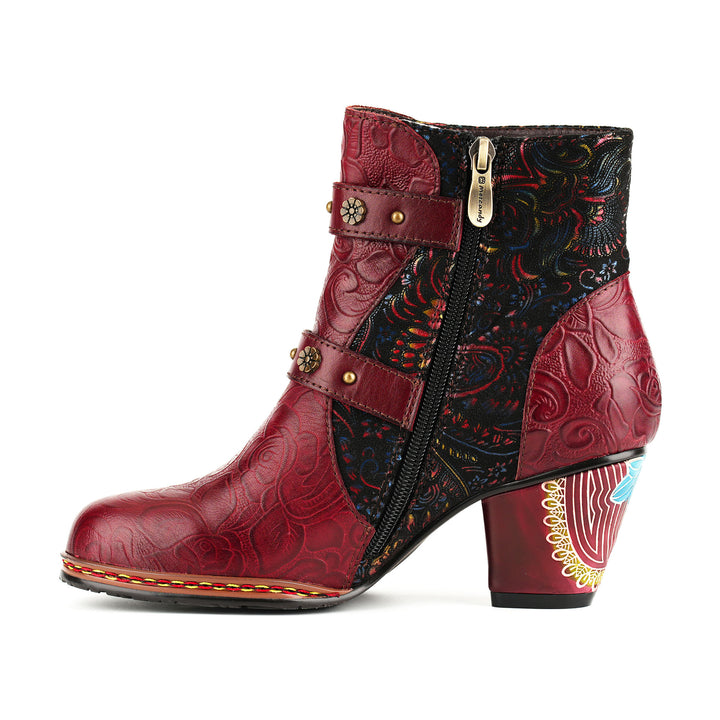 Vintage-Stiefeletten aus Leder mit kunstvoller Blumenprägung