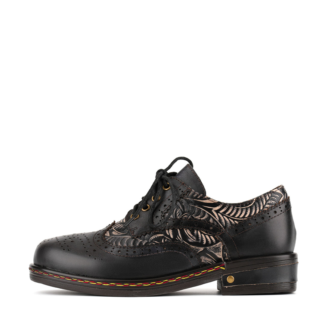 Floral Engraved Vintage Leather Oxford Shoes
