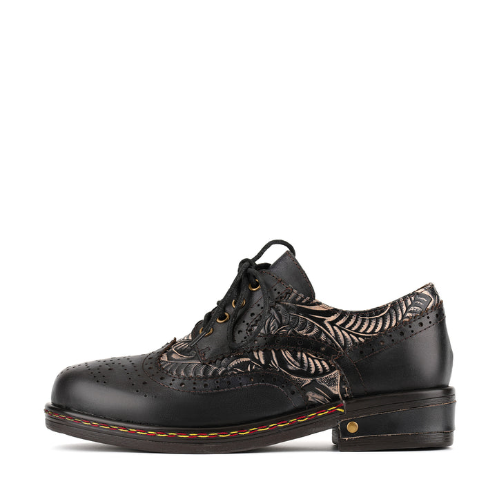 Floral Engraved Vintage Leather Oxford Shoes