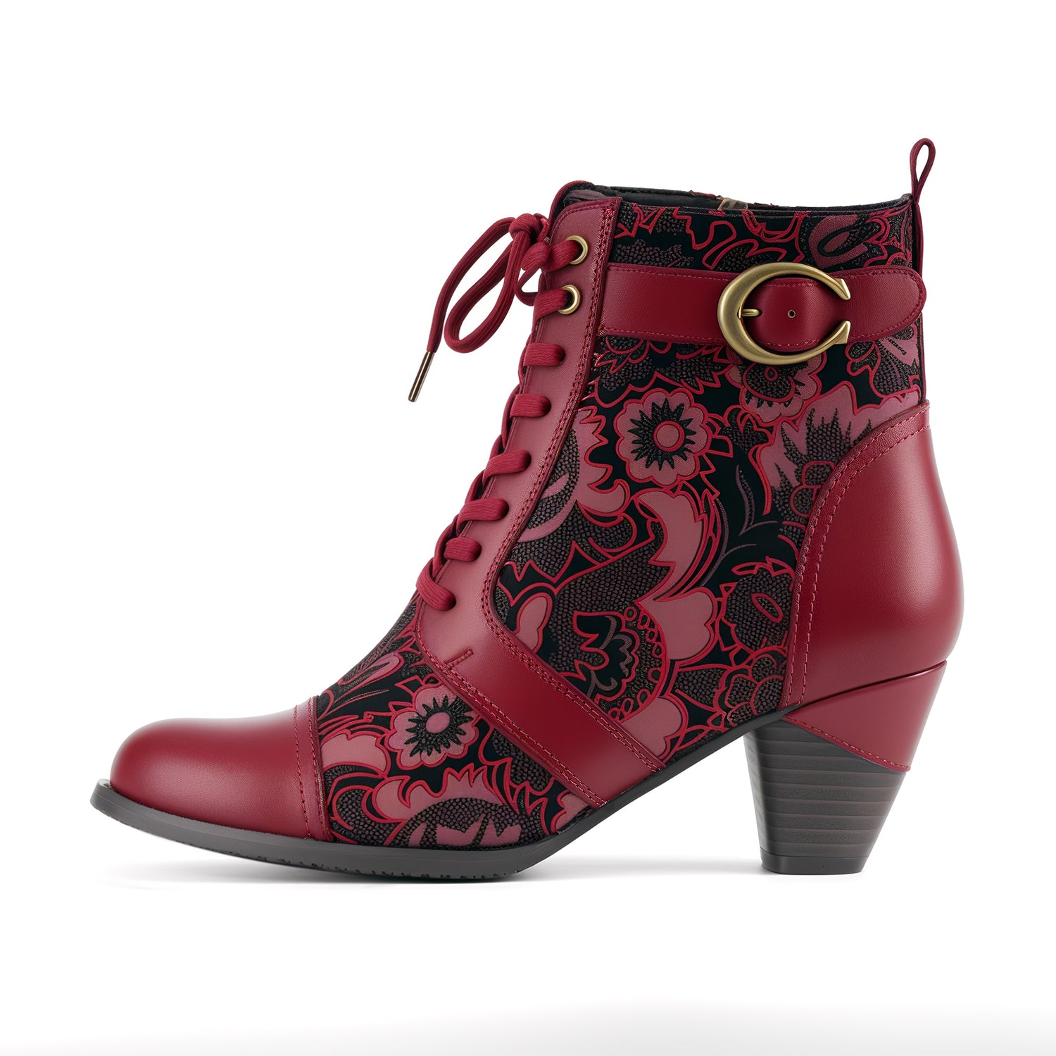 Timeless Grace Floral Lace-Up Ankle Boots