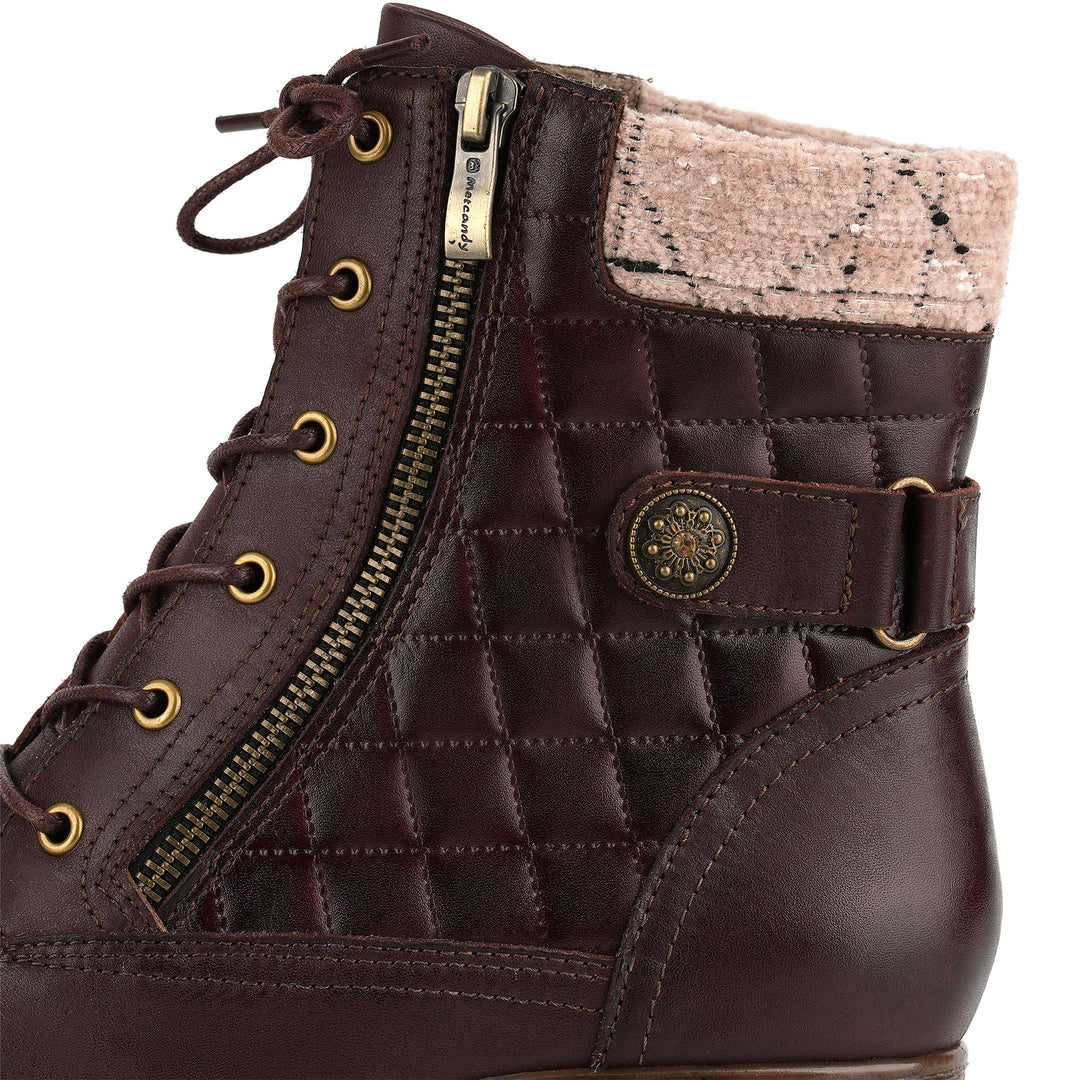 Vintage Burgundy Quilted Ankle Boots