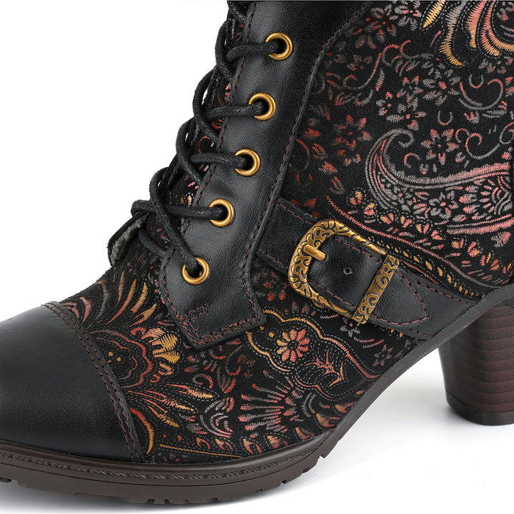Vintage Floral Victorian Lace-Up Boots