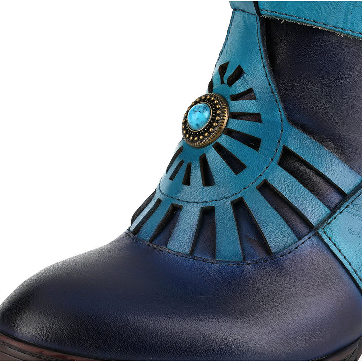 Western Turquoise Buckle Ankle Boots