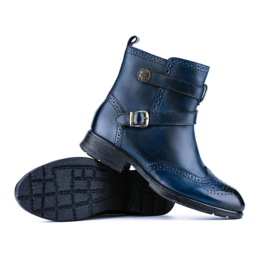 Vintage Leather Brogue-Style Flat Ankle Boots