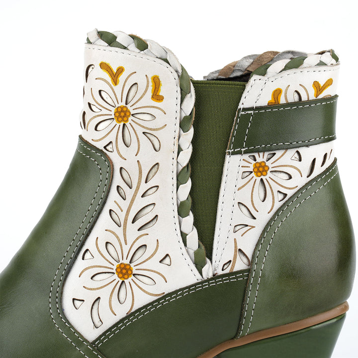 Vintage Handmade Leather Daisy Ankle Boots