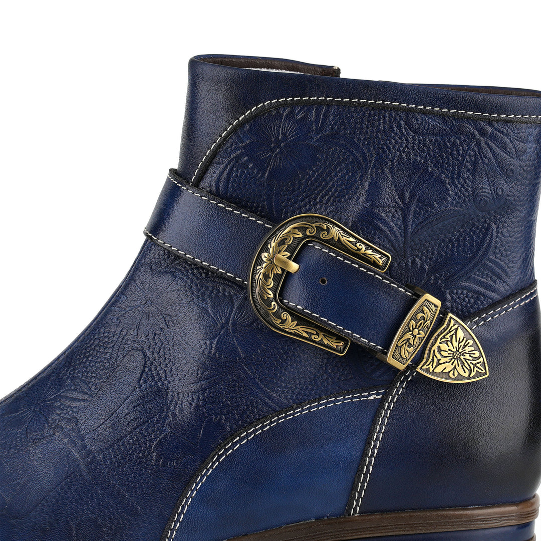 Vintage Handmade Embossed Dragonfly Ankle Boots