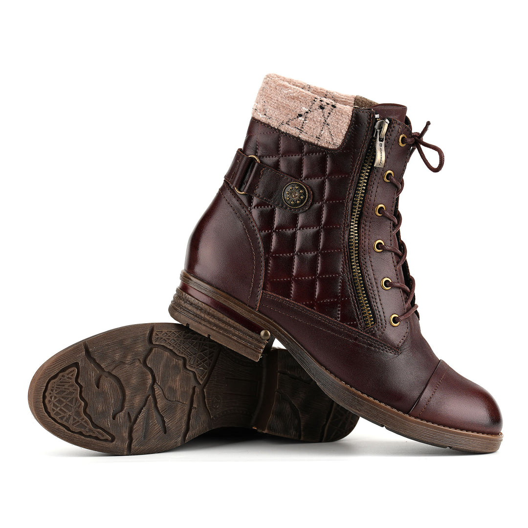 Vintage Burgundy Quilted Ankle Boots