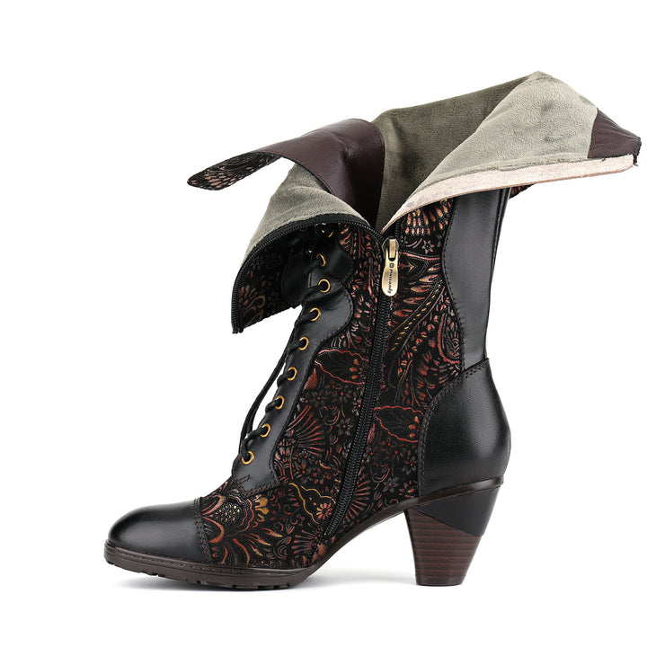 Vintage Floral Victorian Lace-Up Boots