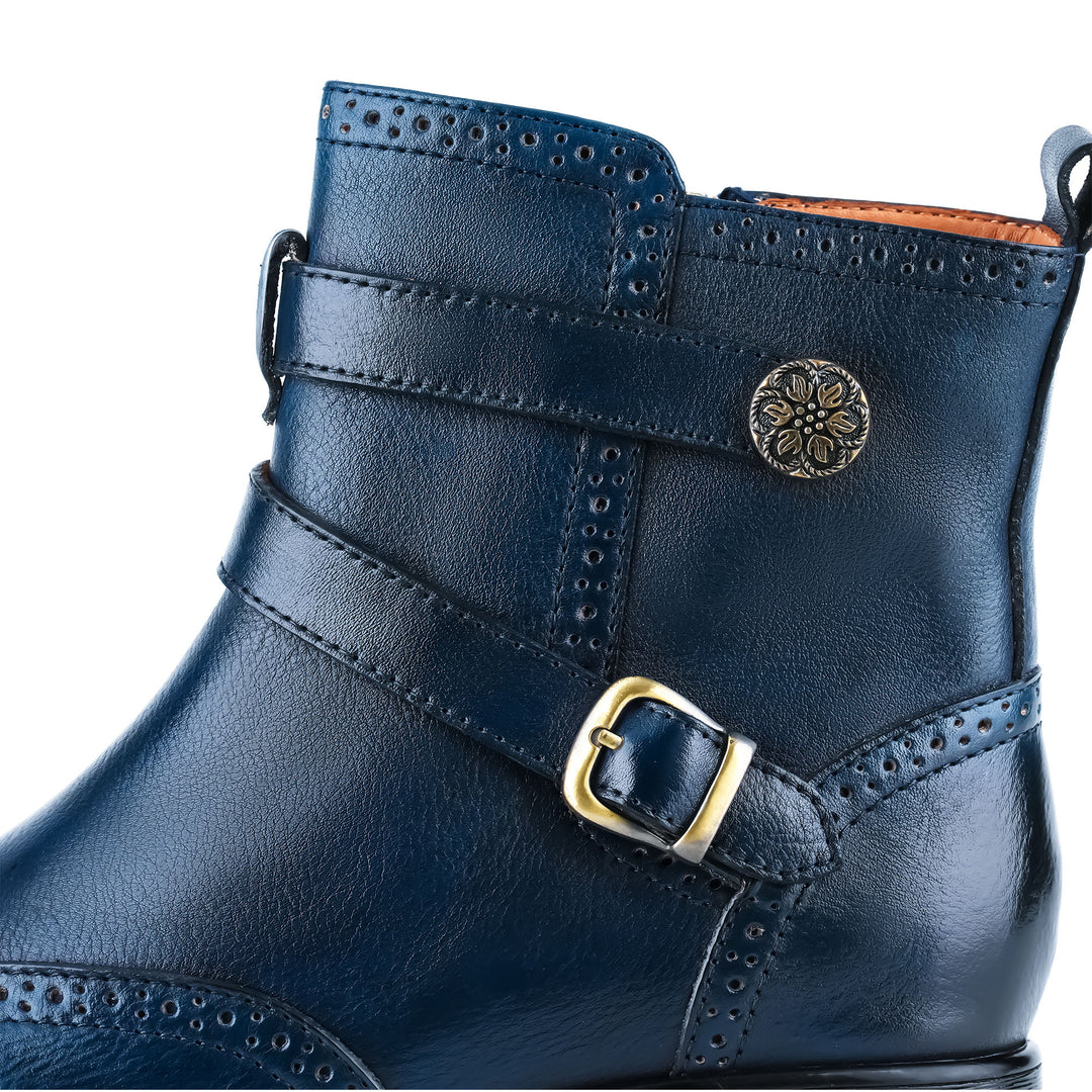 Vintage Leather Brogue-Style Flat Ankle Boots