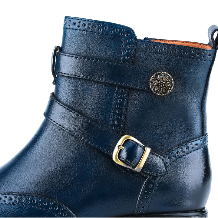 Vintage Leather Brogue-Style Flat Ankle Boots