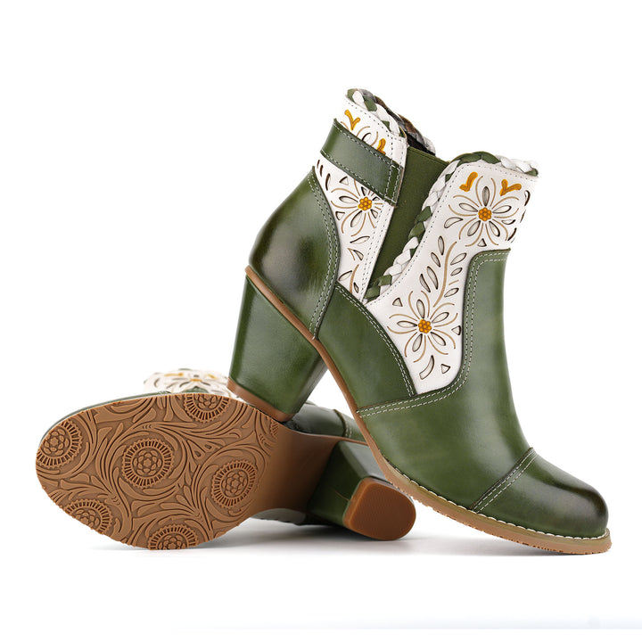 Vintage Handmade Leather Daisy Ankle Boots