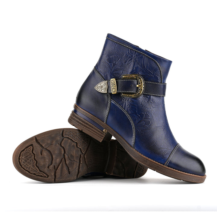 Vintage Handmade Embossed Dragonfly Ankle Boots