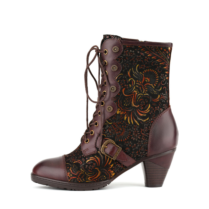 Vintage Floral Victorian Lace-Up Mid-Calf Boots