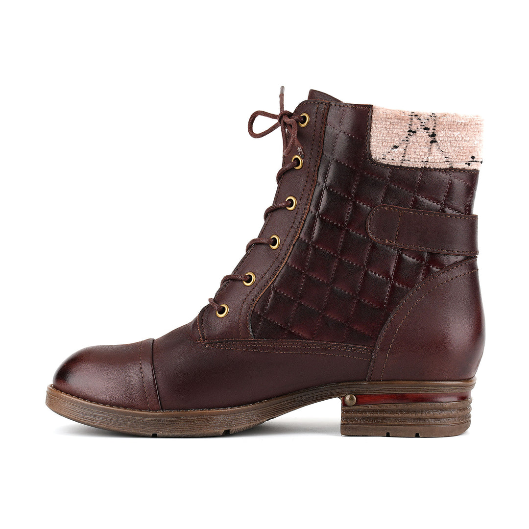 Vintage Burgundy Quilted Ankle Boots