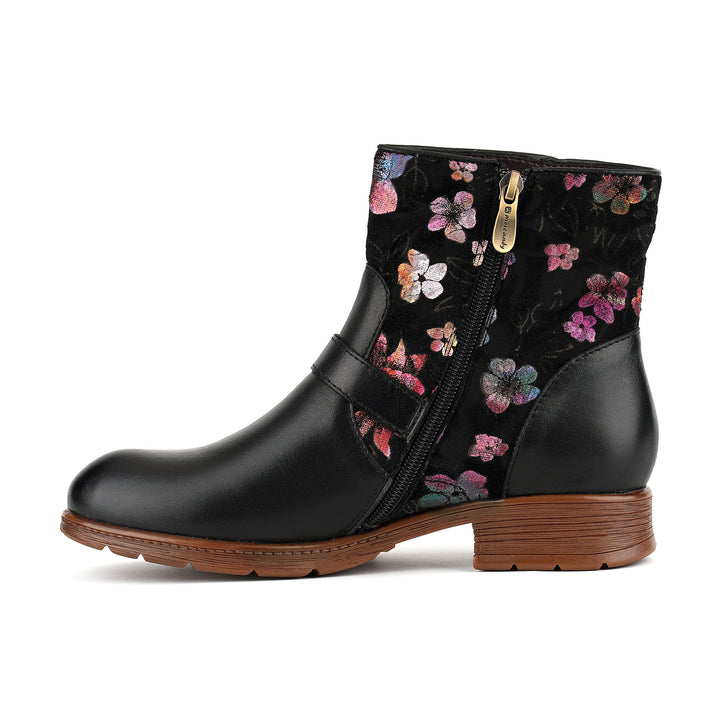 Botines negros con detalles de terciopelo floral hechos a mano
