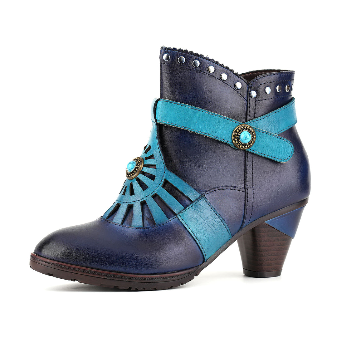Western Turquoise Buckle Ankle Boots