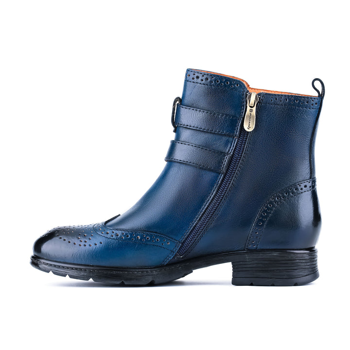 Vintage Leather Brogue-Style Flat Ankle Boots