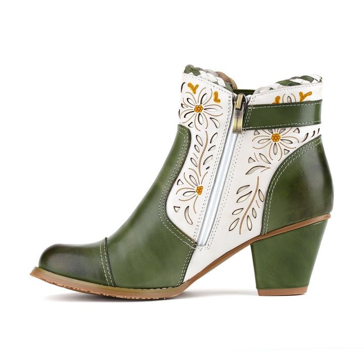 Vintage Handmade Leather Daisy Ankle Boots