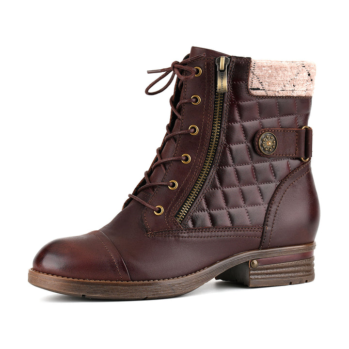 Vintage Burgundy Quilted Ankle Boots