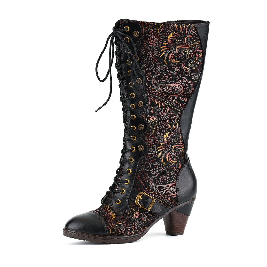 Vintage Floral Victorian Lace-Up Boots