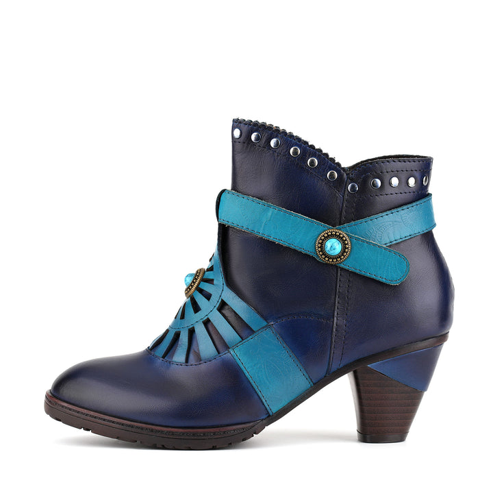 Western Turquoise Buckle Ankle Boots