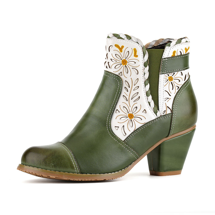 Vintage Handmade Leather Daisy Ankle Boots