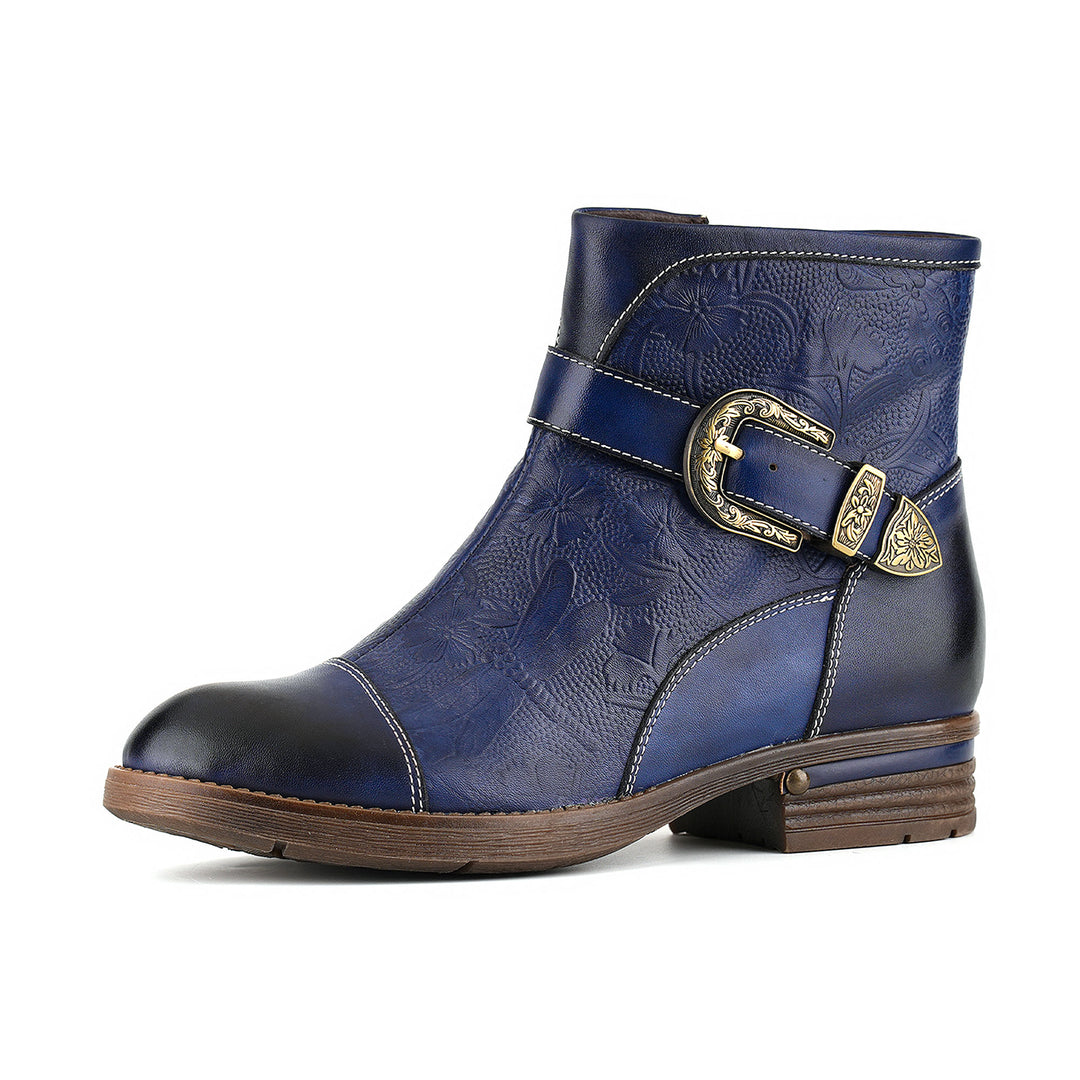 Vintage Handmade Embossed Dragonfly Ankle Boots