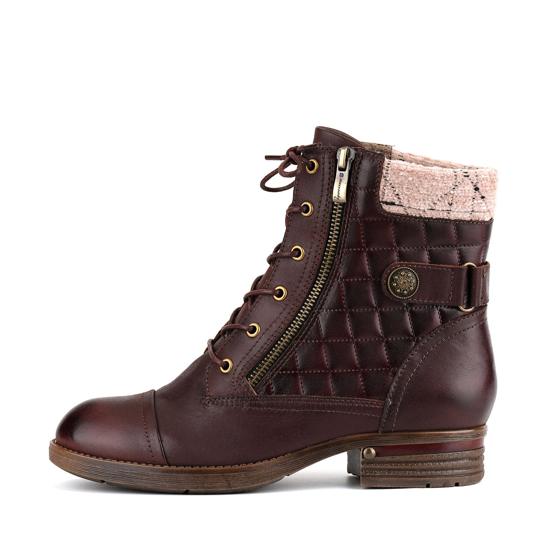 Vintage Burgundy Quilted Ankle Boots