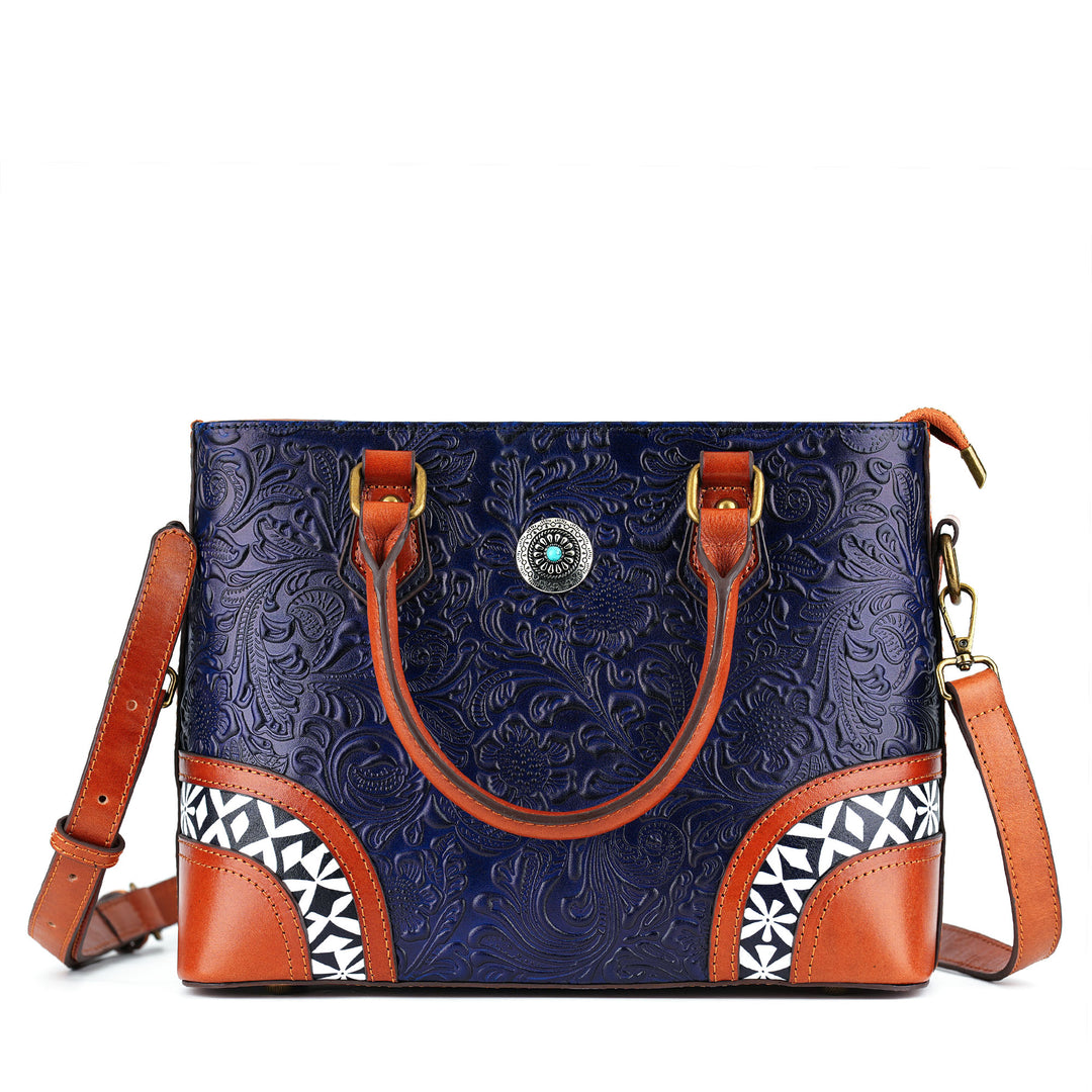 Vintage Handmade Embossed Leather Handbag