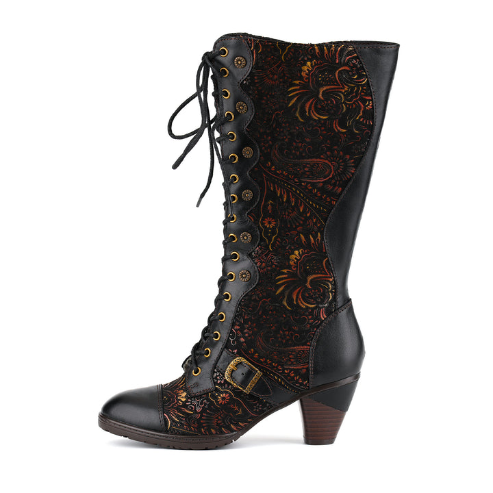 Vintage Floral Victorian Lace-Up Boots