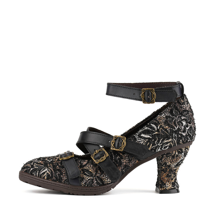 Vintage Lace Buckle Heeled Pumps