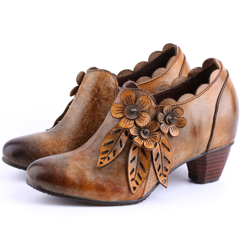 Women Retro Genuine Leather Low Heel Shoes