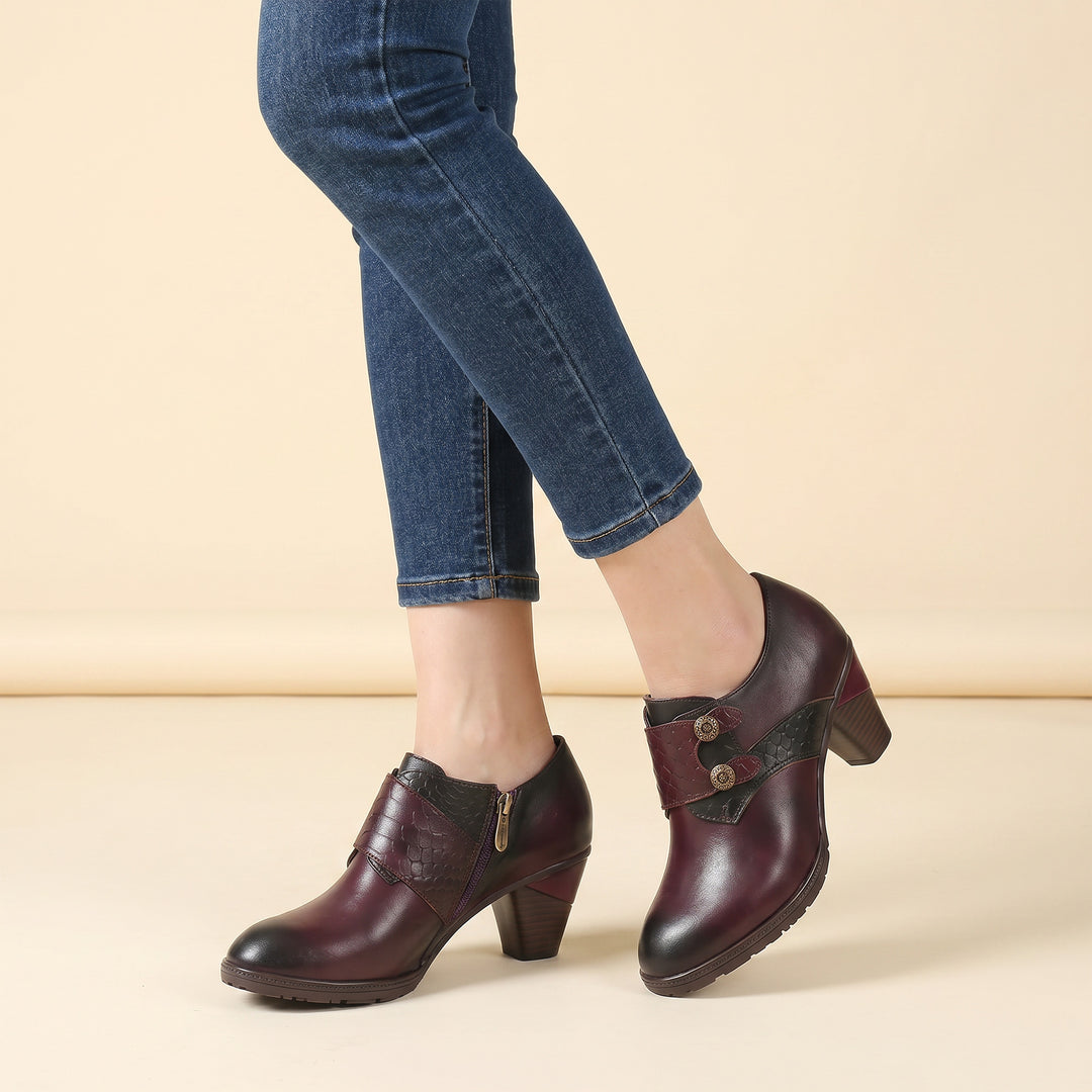 Rose Pattern Buckle Strap Vintage Pumps