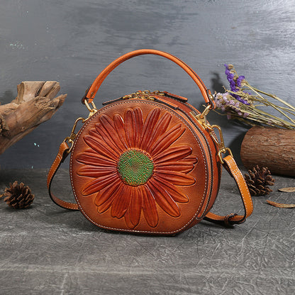 Handmade Vintage Leather Small Round Crossbody Bag