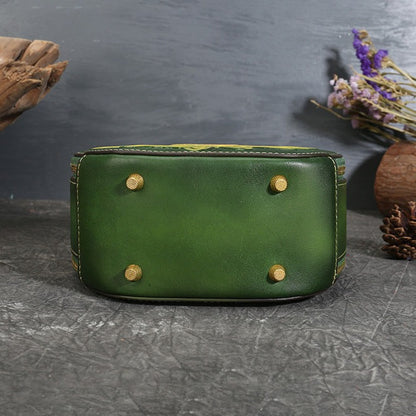 Handmade Vintage Leather Small Round Crossbody Bag