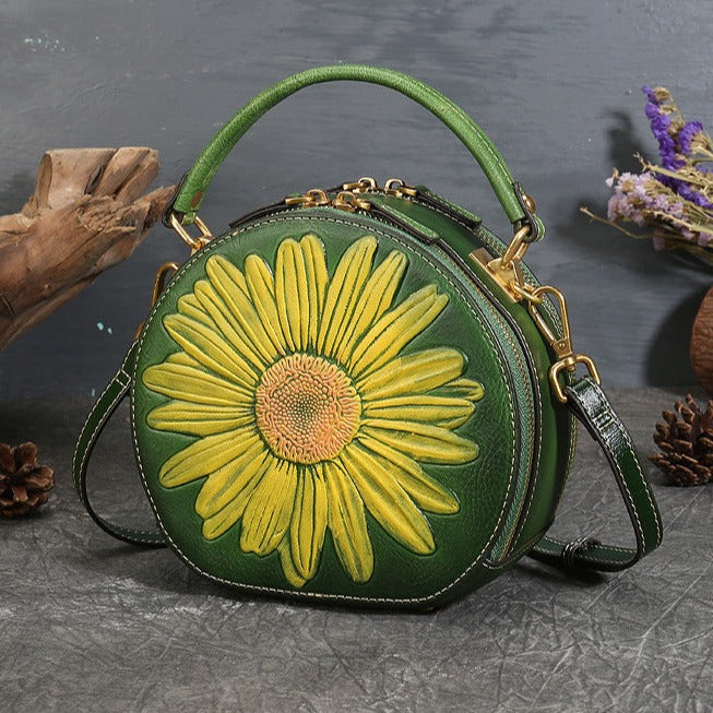 Handmade Vintage Leather Small Round Crossbody Bag