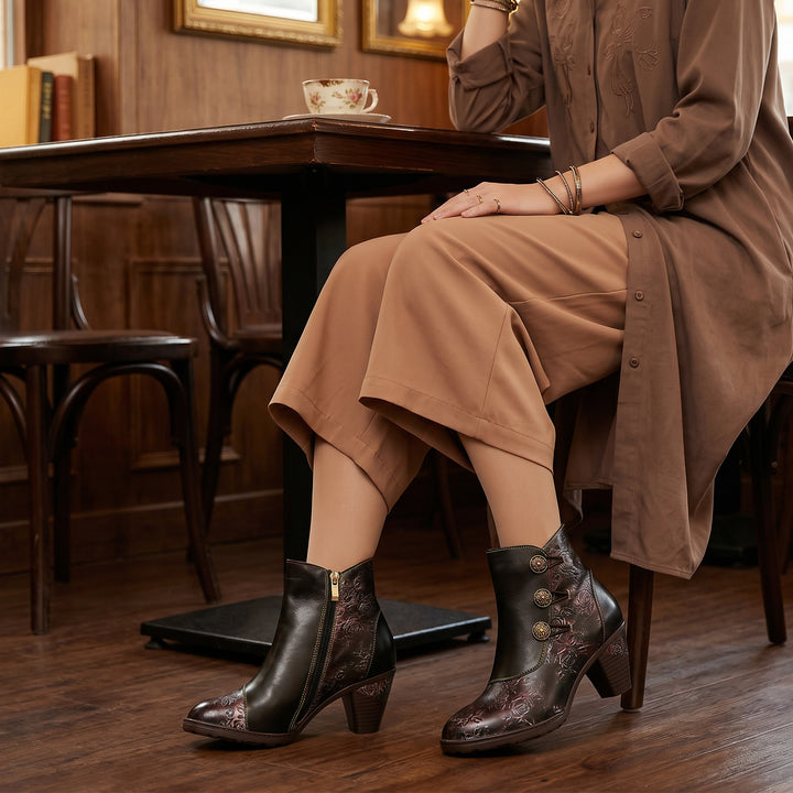 Retro handgefertigte Blumenstielstiefel mit Blumenstiche