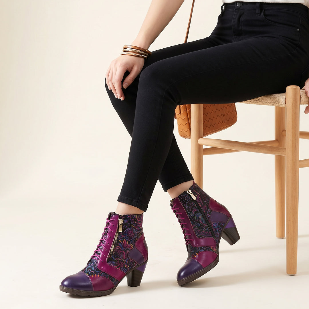Botas de retalhos de couro feitas à mão retro