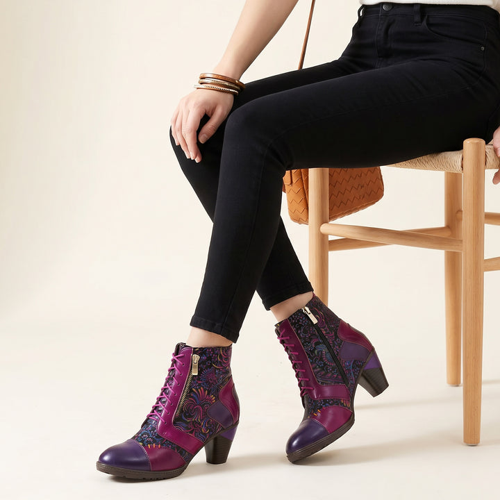 Botas de retalhos de couro feitas à mão retro