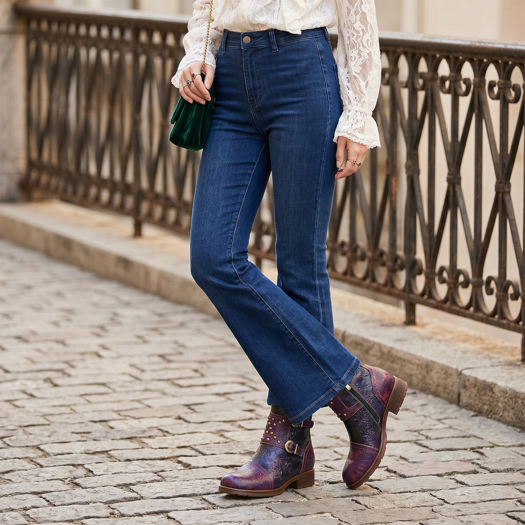 Vintage Handmade Embossed Rose Flat Boots
