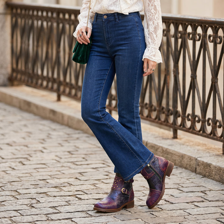 Vintage Handmade Embossed Rose Flat Boots